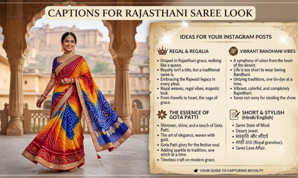 Captions for Rajasthani Saree Look
