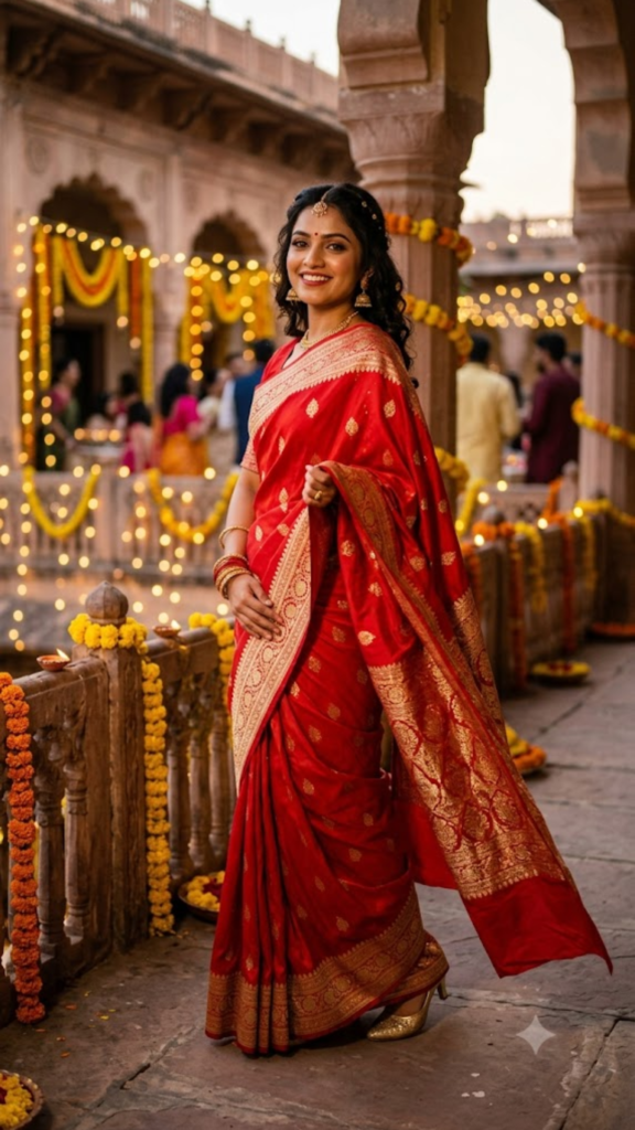 Red Saree Captions
